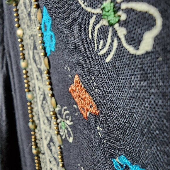 O'Neill Black Sleeveless Dress L Boho Embroidered Beaded Trim 33" Long Cotton Li - Picture 8 of 9